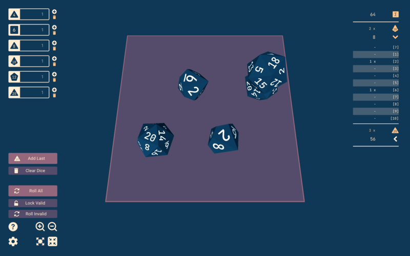 third screenshot of the dice roller